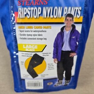 Stearns Ripstop Nylon Pants Mens Large Black Waterproof Mesh Lined Cargo 8727